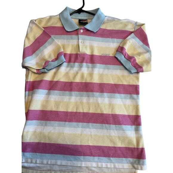 Vintage Hobie Polo‎ Shirt Pink/Blue/Yellow Size Large - Picture 3 of 4